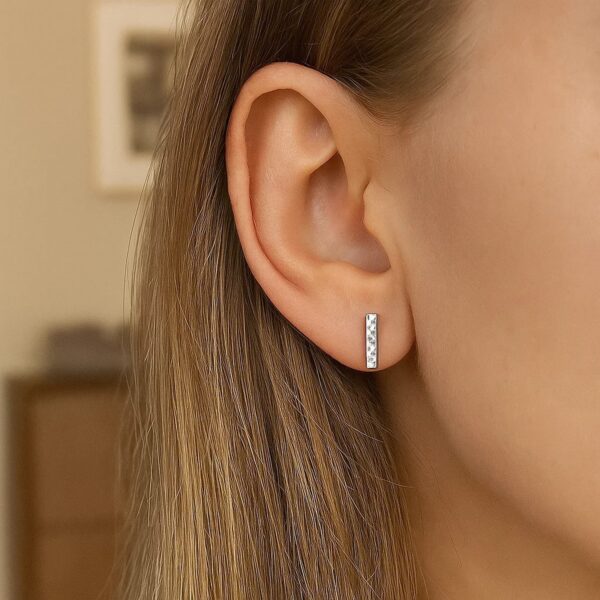 14k White Gold Textured Bar Earrings - alternate view 3