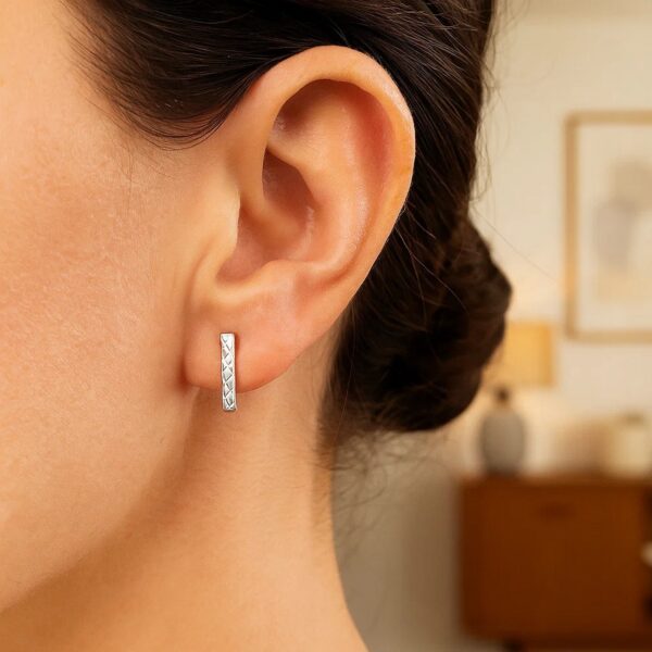 14k White Gold Textured Bar Earrings - alternate view 4
