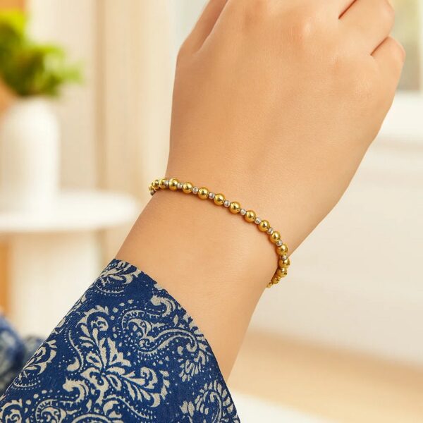 Two Tone Beaded Chain Bracelet in 14K Gold (4.00 mm) - Two-Tone Gold - alternate view 2