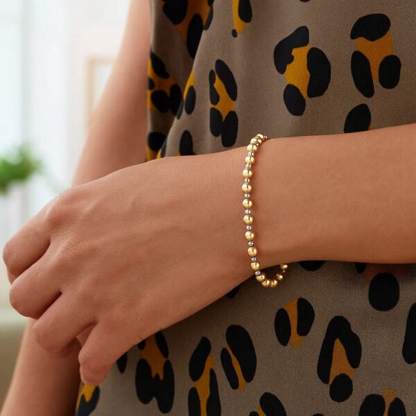 Two Tone Beaded Chain Bracelet in 14K Gold (4.00 mm) - Two-Tone Gold - alternate view 3