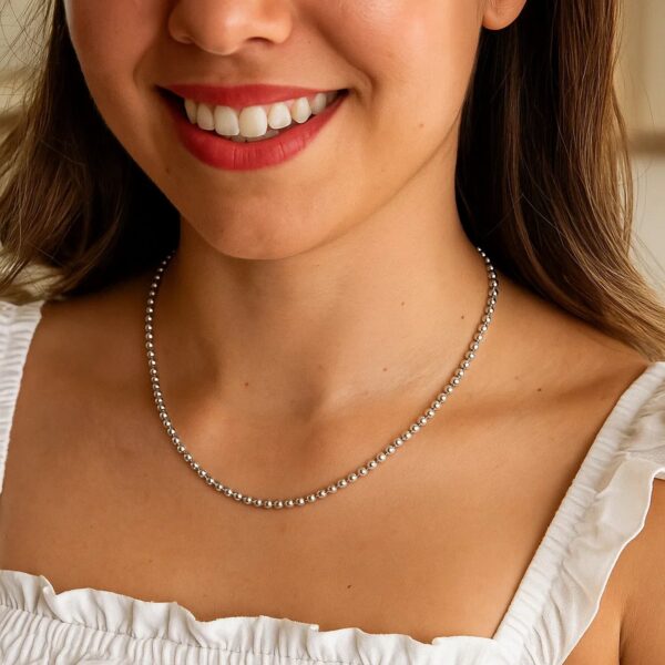 Sterling Silver Rhodium Plated Moon Cut Bead Chain (3.00 mm) - alternate view 5