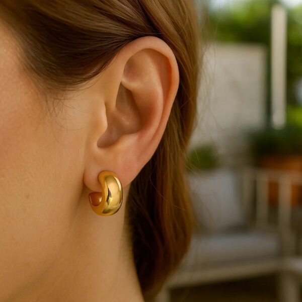 14K Yellow Gold Polished C Hoop Huggie Earrings - alternate view 3