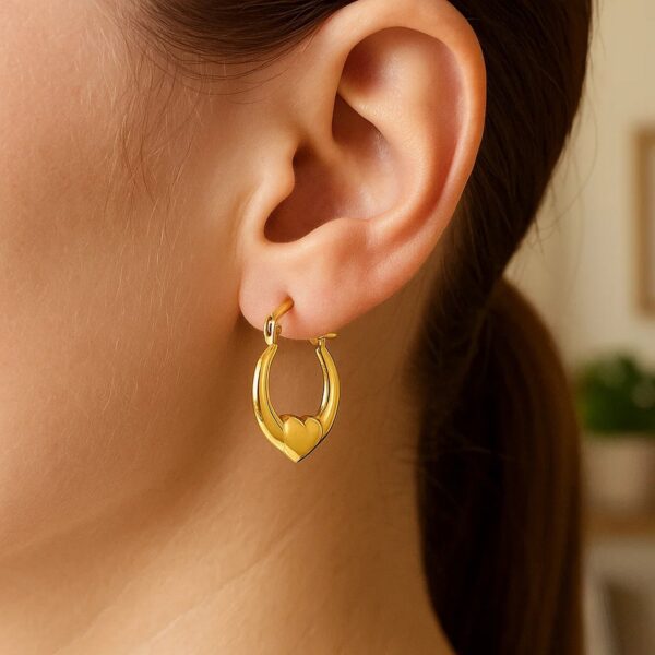 Small Heart Hoop Earrings in 14K Yellow Gold - alternate view 2