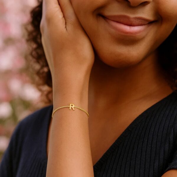 14K Yellow Gold Mini Initial R Bracelet - alternate view 5
