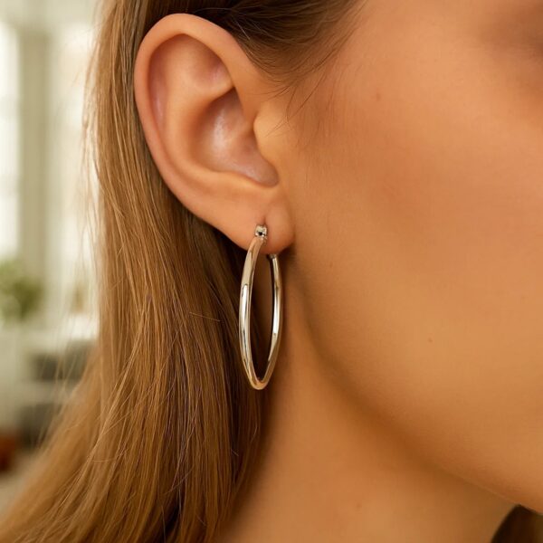 Sterling Silver Rhodium Plated Large Polished Classic Hoop Earrings (3x40mm) - alternate view 2