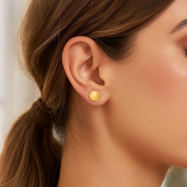 14k Yellow Gold Hexagon Stud Earrings - alternate view 2