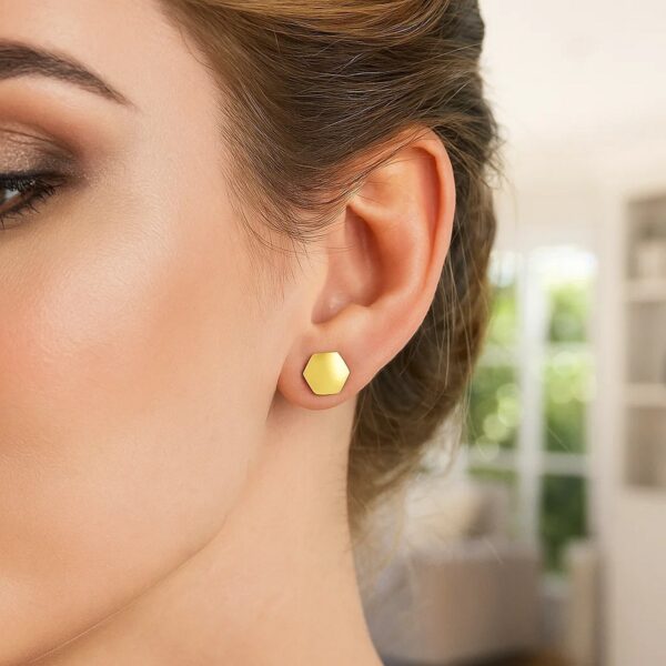 14k Yellow Gold Hexagon Stud Earrings - alternate view 3