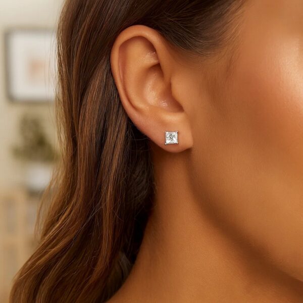 Sterling Silver Princess CZ Stud Earrings (6.00 mm) - alternate view 2