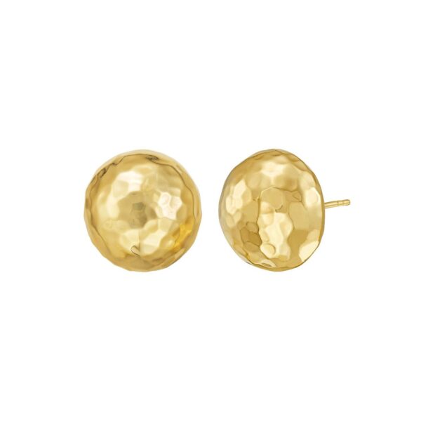 14K Yellow Gold Diamond Cut Faceted Ball Earrings - alternate view 2