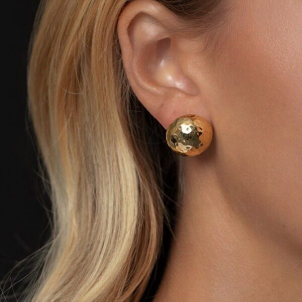 14K Yellow Gold Diamond Cut Faceted Ball Earrings - alternate view 4