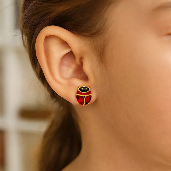 14K Yellow Gold Lady Bug Earrings - alternate view 2