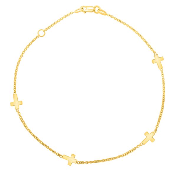 Stationed Cross Anklet in 14K Yellow Gold (1.00 mm) - alternate view 2