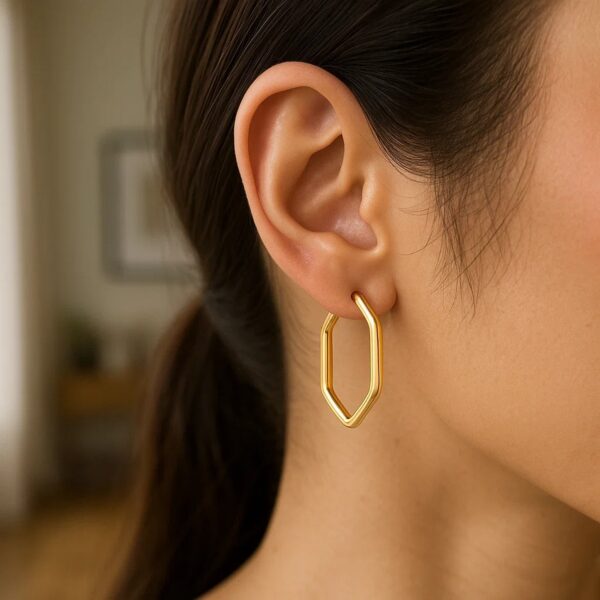 14k Yellow Gold Endless Hexagon Hoop Earrings - alternate view 4
