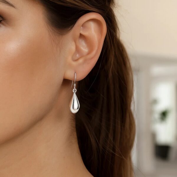 Sterling Silver Polished Puffed Teardrop Dangle Earrings - alternate view 2