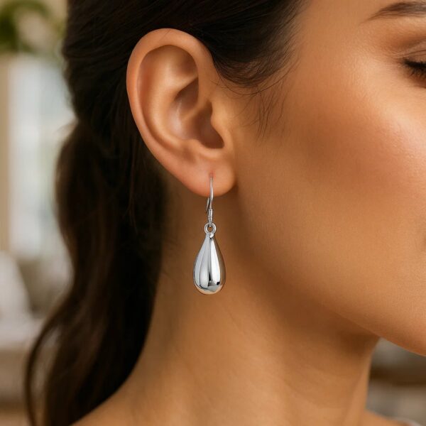 Sterling Silver Polished Puffed Teardrop Dangle Earrings - alternate view 3