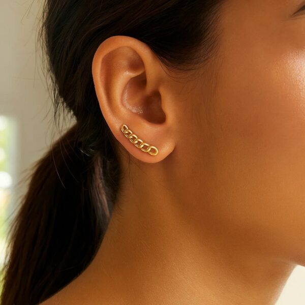 14k Yellow Gold Ear Climber Earring with Chain Links - alternate view 2