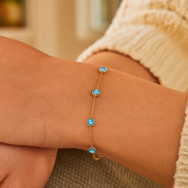 14K Yellow Gold Blue Topaz Station Bracelet - alternate view 4
