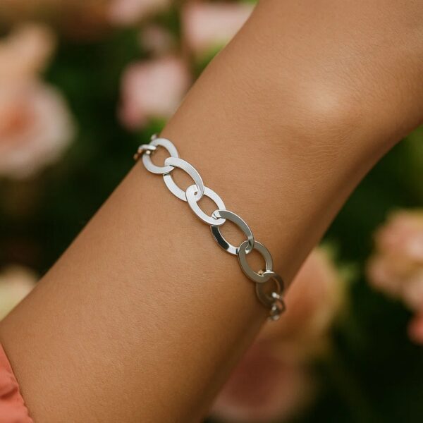 Sterling Silver Rhodium Plated Italian Oval Link Bracelet (8.70 mm) - alternate view 4