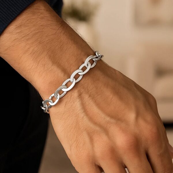 Sterling Silver Rhodium Plated Italian Oval Link Bracelet (8.70 mm) - alternate view 5
