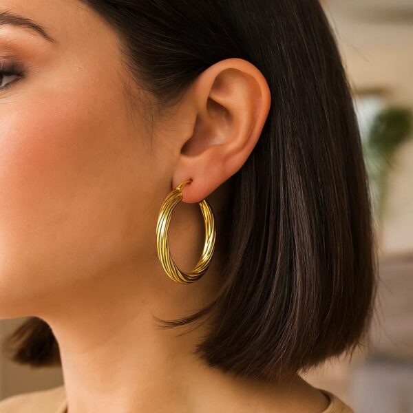 14K Yellow Gold Full Twist Large Hoops Earrings - alternate view 5