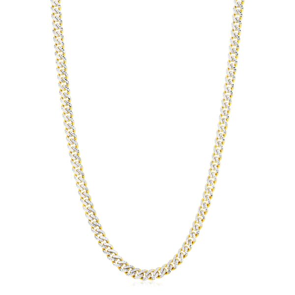 14k Yellow Gold White Pave High Polish Modern Lite Miami Cuban Chain (6.50 mm) - alternate view 2