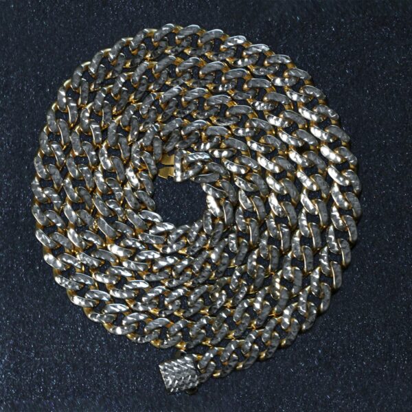 14k Yellow Gold White Pave High Polish Modern Lite Miami Cuban Chain (6.50 mm) - alternate view 3