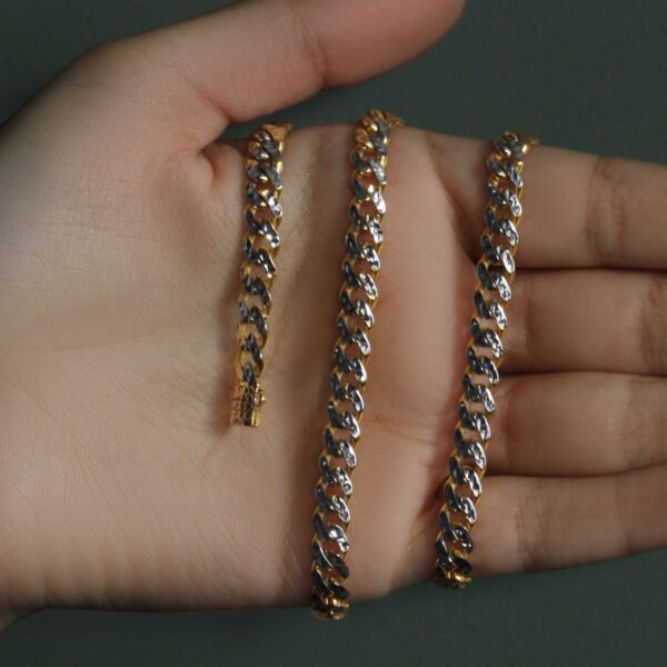 14k Yellow Gold White Pave High Polish Modern Lite Miami Cuban Chain (6.50 mm) - alternate view 5