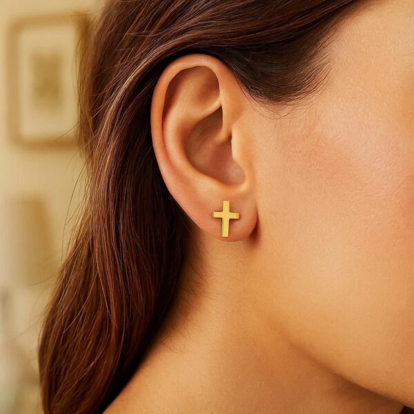 14k Yellow Gold Post Earrings with Crosses - alternate view 4