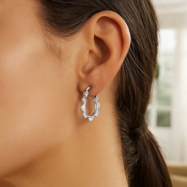 14k White Gold Scalloped Hoop Earrings - alternate view 2