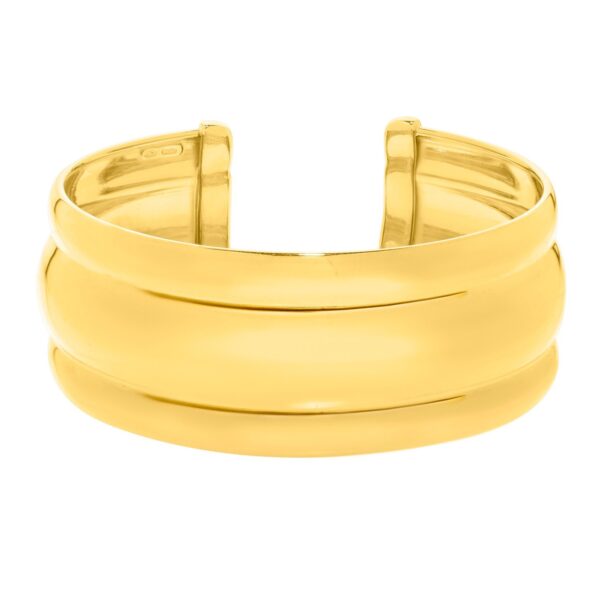 Sterling Silver Gold Plated Bold Ribbed Cuff Bangle (25.00 mm) - alternate view 2