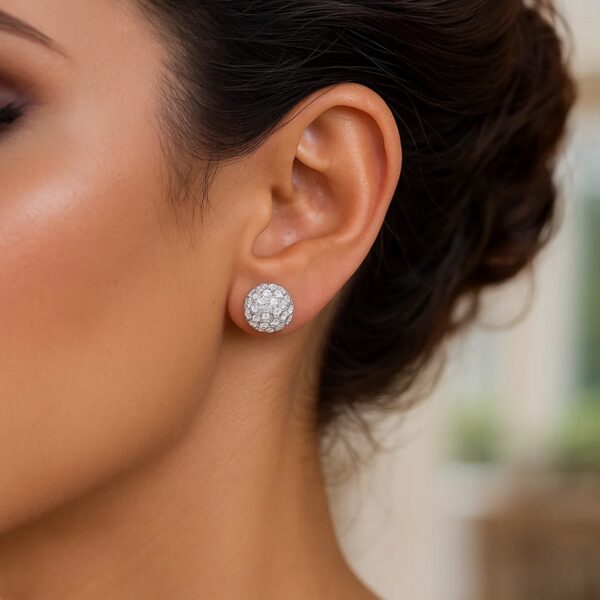 White Tone Crystal Ball Stud Earrings in 14k Yellow Gold(8mm) - alternate view 2