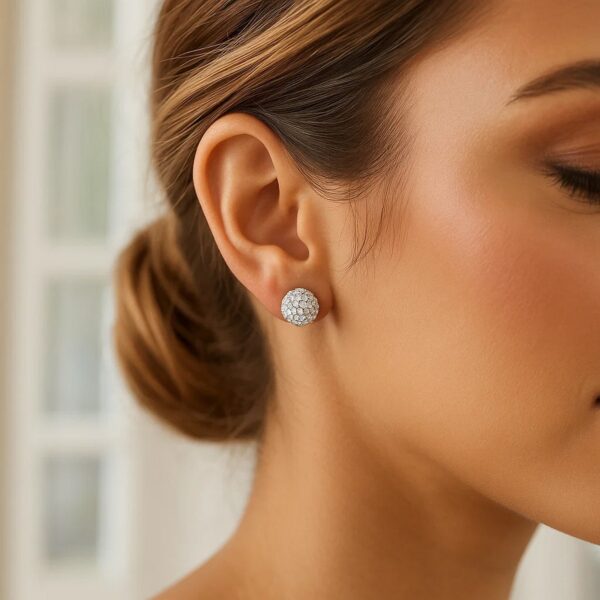 White Tone Crystal Ball Stud Earrings in 14k Yellow Gold(8mm) - alternate view 3