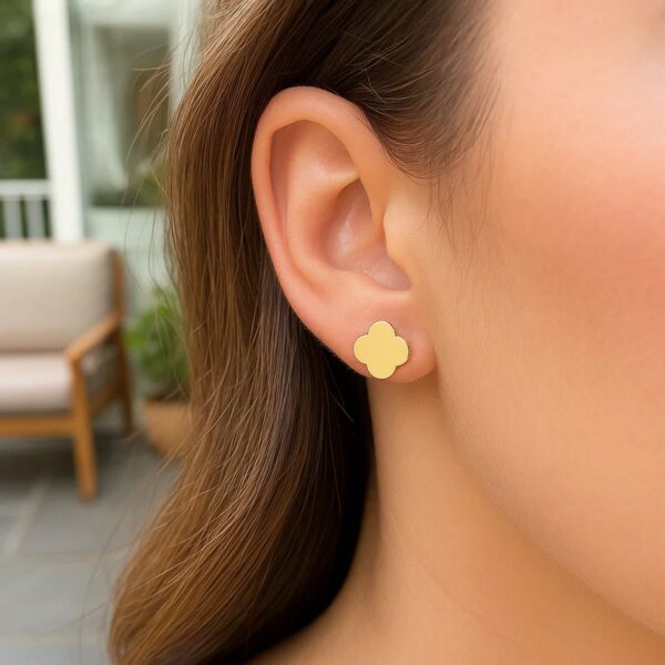 14K Yellow Gold Polished Clover Stud Earrings - alternate view 4