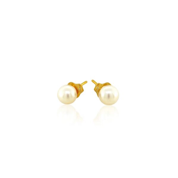 14k Yellow Gold Freshwater Cultured White Pearl Stud Earrings (4mm) - alternate view 2