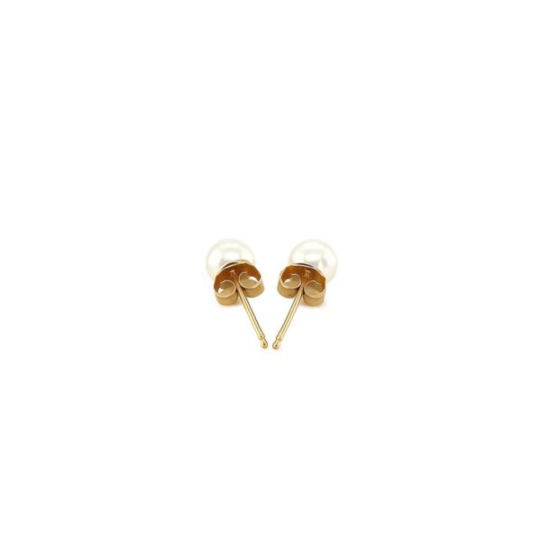 14k Yellow Gold Freshwater Cultured White Pearl Stud Earrings (4mm) - alternate view 3