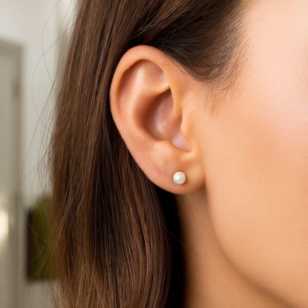 14k Yellow Gold Freshwater Cultured White Pearl Stud Earrings (4mm) - alternate view 4