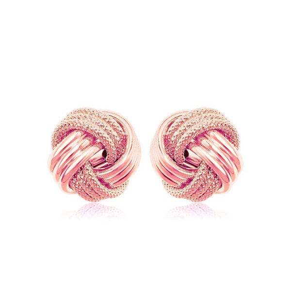 14k Rose Gold Love Knot with Ridge Texture Earrings