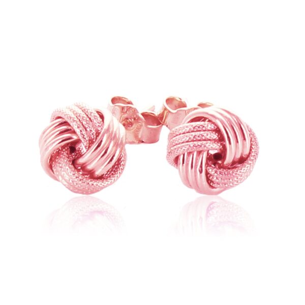 14k Rose Gold Love Knot with Ridge Texture Earrings - alternate view 2