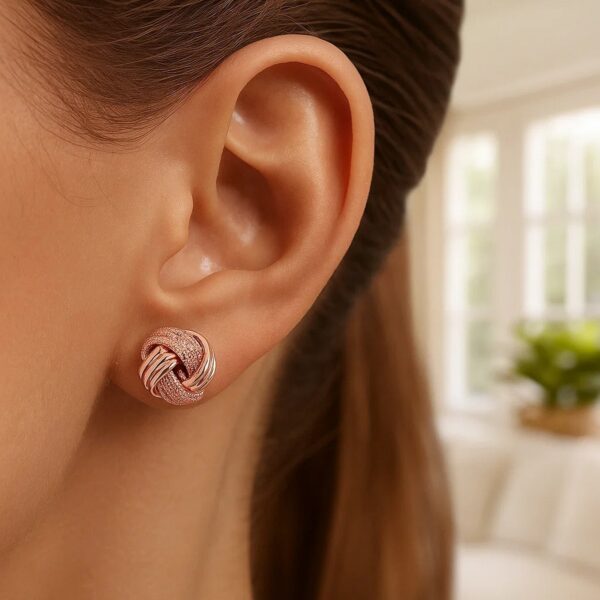 14k Rose Gold Love Knot with Ridge Texture Earrings - alternate view 4