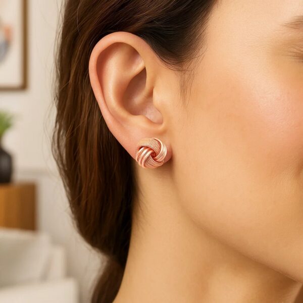 14k Rose Gold Love Knot with Ridge Texture Earrings - alternate view 5