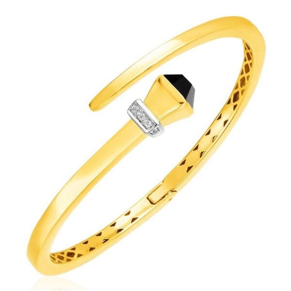 14k Yellow Gold Crossover Style Hinged Bangle Bracelet with Onyx (3.40 mm) - J