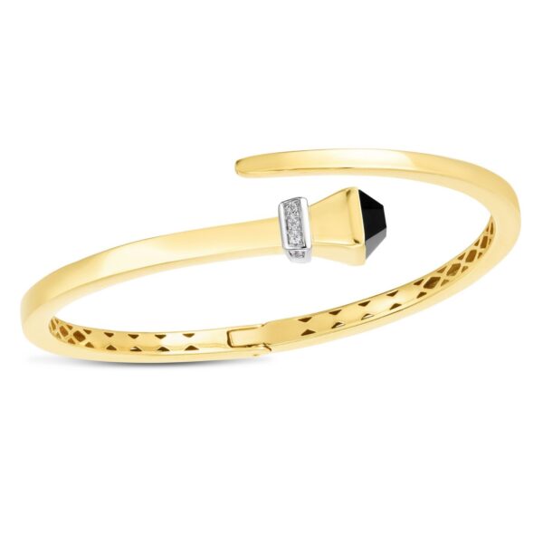 14k Yellow Gold Crossover Style Hinged Bangle Bracelet with Onyx (3.40 mm) - J - alternate view 2