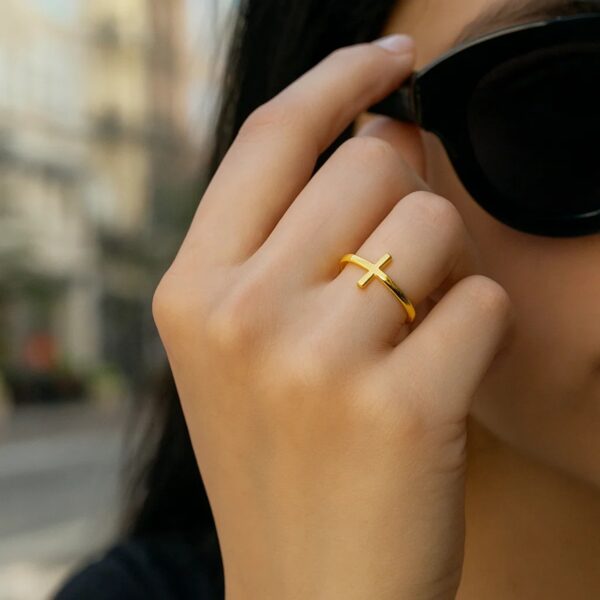 14k Yellow Gold Cross Motif Ring(1.50 mm) - alternate view 4