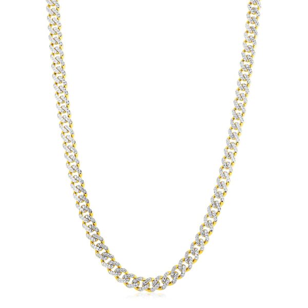 14k Yellow Gold White Pave High Polish Modern Lite Miami Cuban Chain (8.00 mm) - Two-Tone Gold - alternate view 2