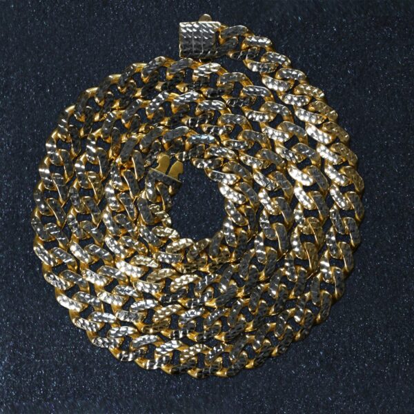 14k Yellow Gold White Pave High Polish Modern Lite Miami Cuban Chain (8.00 mm) - Two-Tone Gold - alternate view 3
