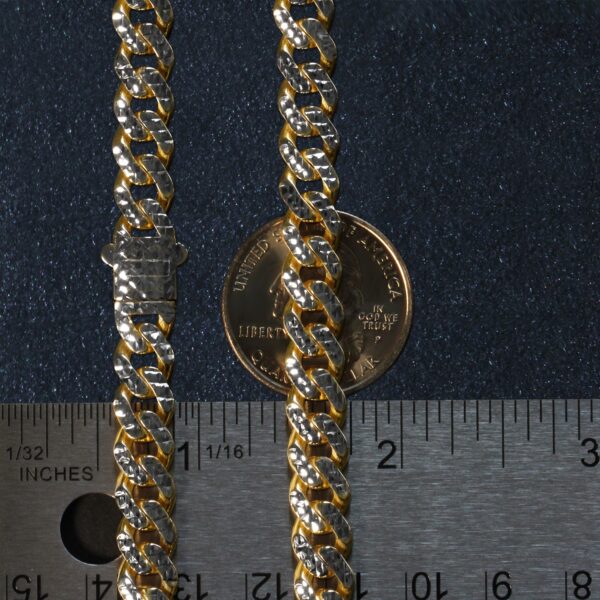 14k Yellow Gold White Pave High Polish Modern Lite Miami Cuban Chain (8.00 mm) - Two-Tone Gold - alternate view 4