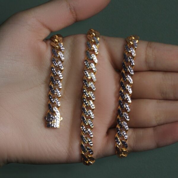 14k Yellow Gold White Pave High Polish Modern Lite Miami Cuban Chain (8.00 mm) - Two-Tone Gold - alternate view 5