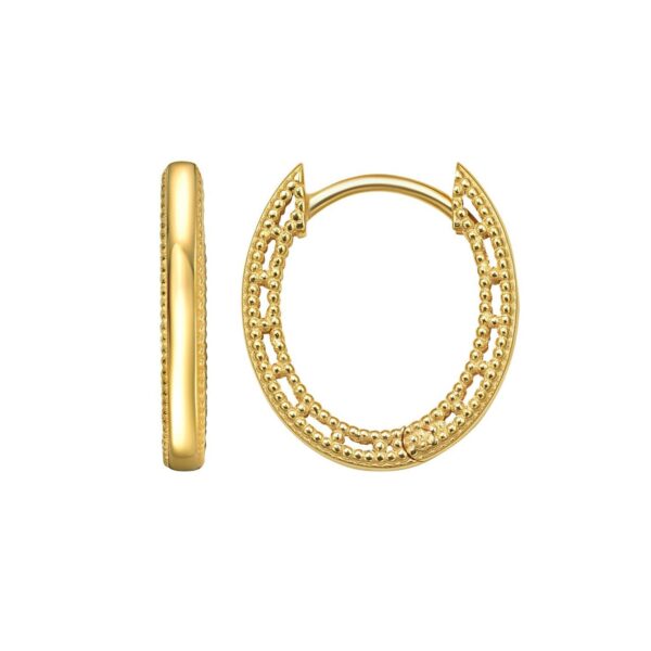 14K Yellow Gold Mini Beaded Oval Huggie Earrings - alternate view 2