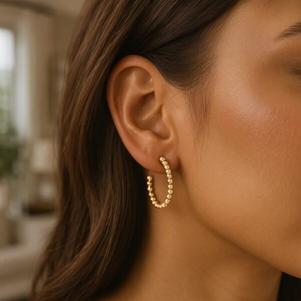 14K Yellow Gold Bead Hoop Earrings(2x23.4mm) - alternate view 3