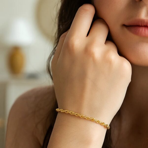 10k Yellow Gold Solid Diamond Cut Rope Bracelet (1.60 mm) - alternate view 5